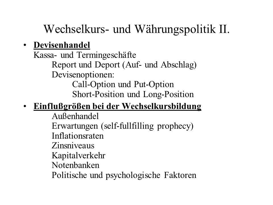 In den meisten Ländern (z. B. in der Bundesrepublik Deutschland) erfolgen die Notierungen «am Bankschalter» als Preisnotierungen (Preiswechselkurs); in Großbritannien sind auch Mengennotierungen (Mengenwechselkurs) üblich.